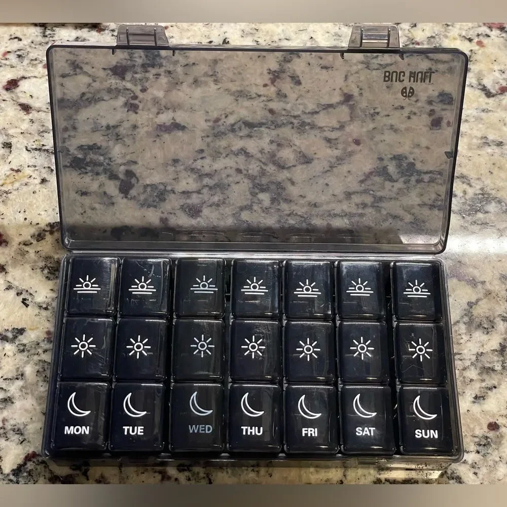 Bug Hill Black Weekly Pill Organizer (3X a Day/7 Days a Week) Great for Travel